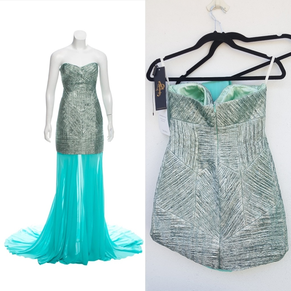 NEW John Paul Ataker Metallic Matelassé Strapless 2-Piece Gown Size Small